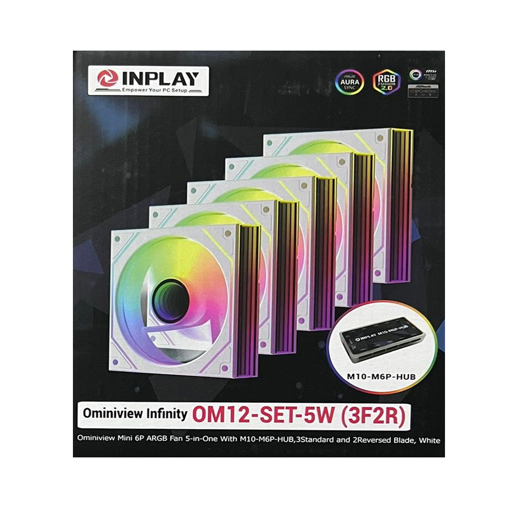 Inplay OM12-SET-5W (3F2R) Omniview 5-in-One Set ARGB Fan -White