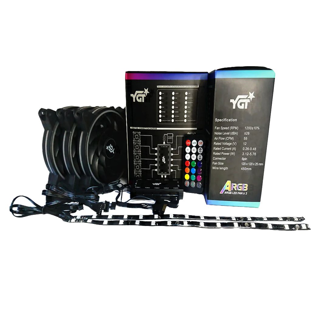 YGT 1250 3 - In - One ARGB FAN Kit (Voice Sensing)